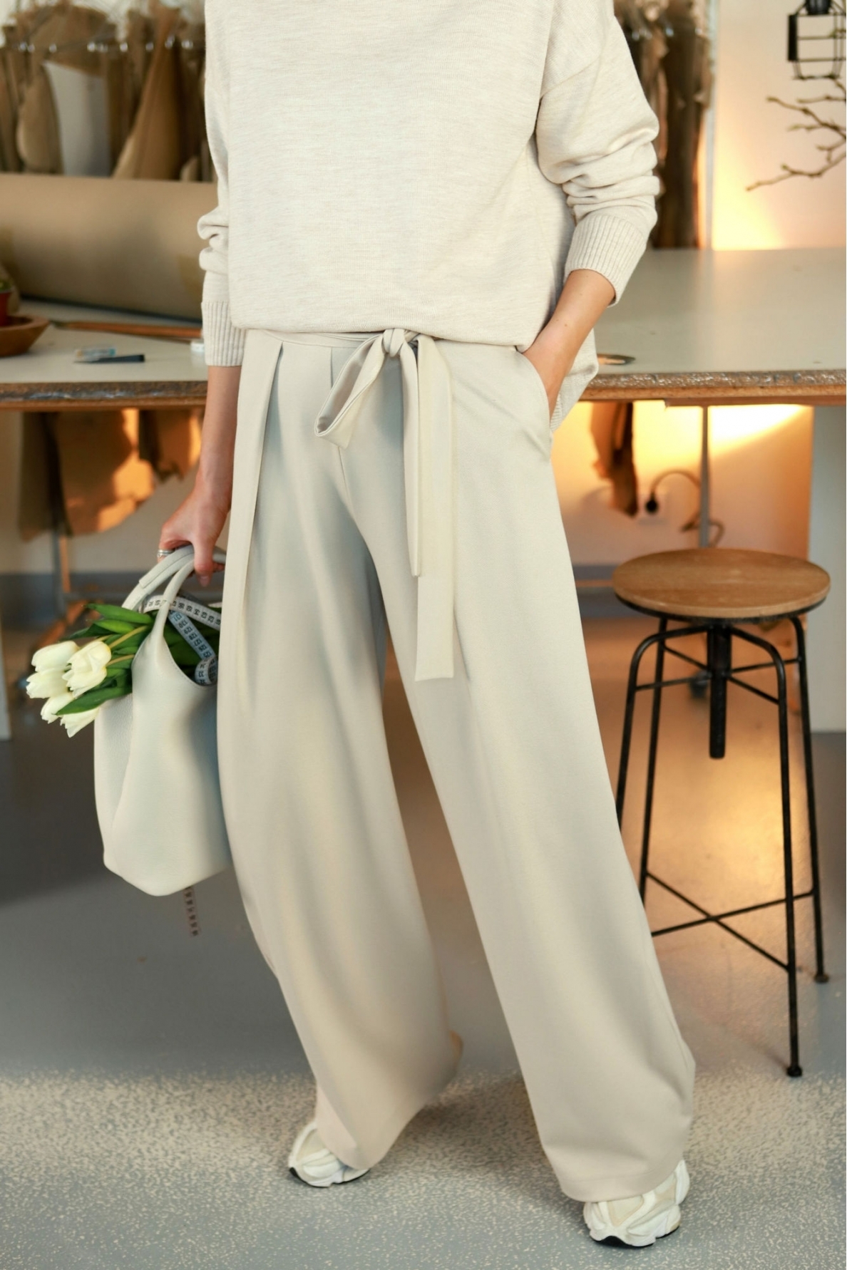 „Almond milk“ plačios kelnės 2