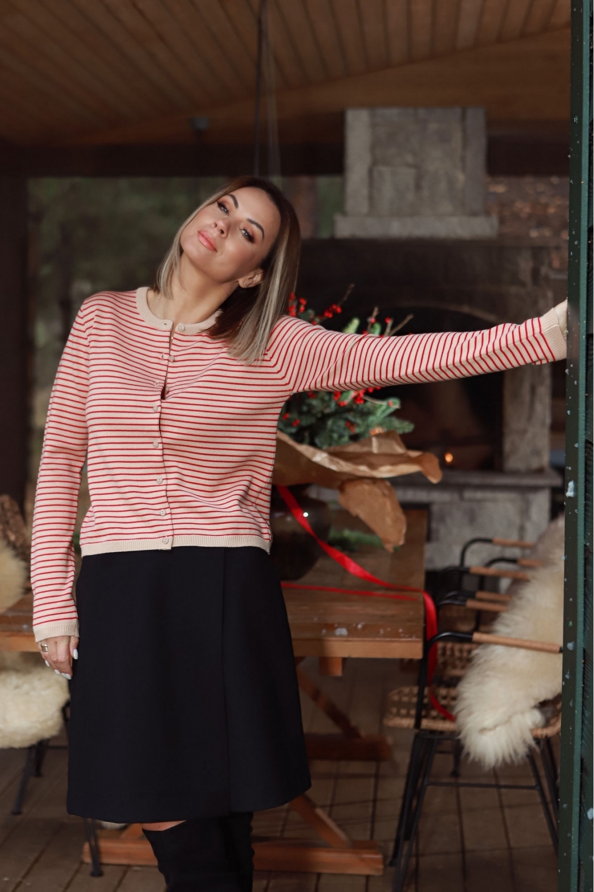 „Berry & stripy” merino megztukas 1